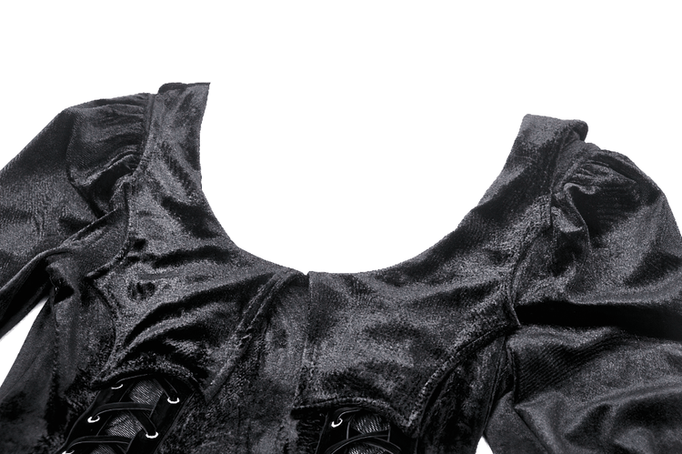 Velvet Lace-Up Gothic Dress with Mesh Panel Details - image 6