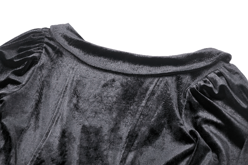 Velvet Lace-Up Gothic Dress with Mesh Panel Details - image 9