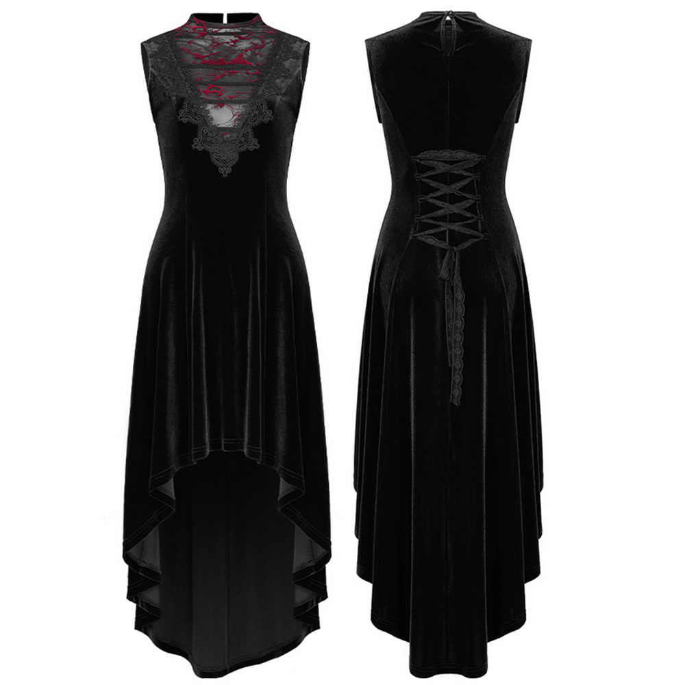 Velvet Mesh Gothic Sleeveless Irregular Hem High-Low Dress - image 3