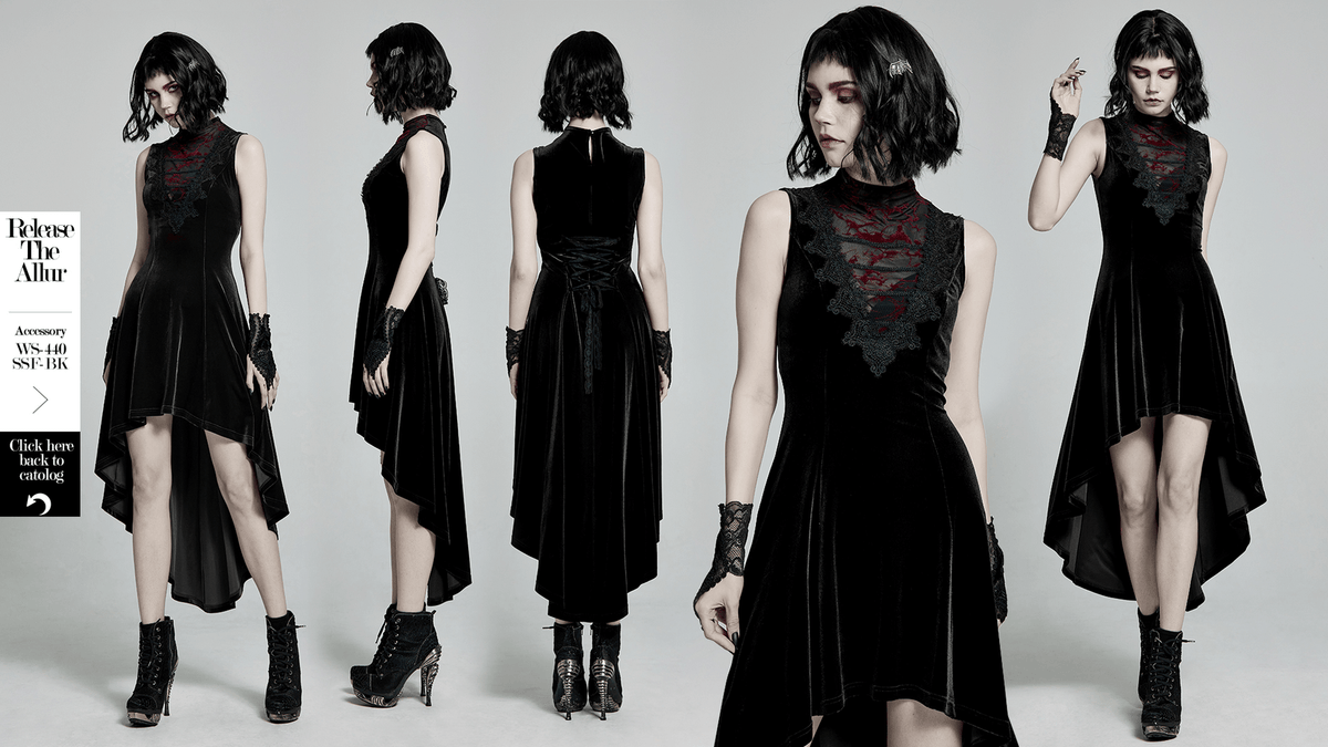 Velvet Mesh Gothic Sleeveless Irregular Hem High-Low Dress - image 13