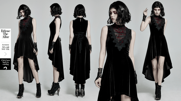Velvet Mesh Gothic Sleeveless Irregular Hem High-Low Dress - image 13