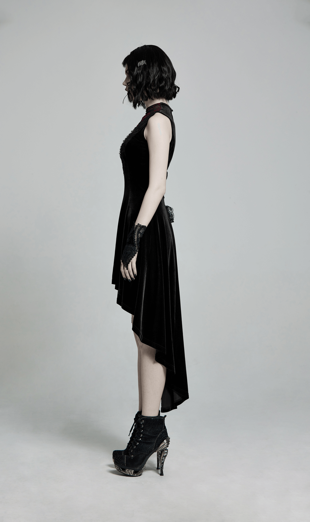 Velvet Mesh Gothic Sleeveless Irregular Hem High-Low Dress - image 11