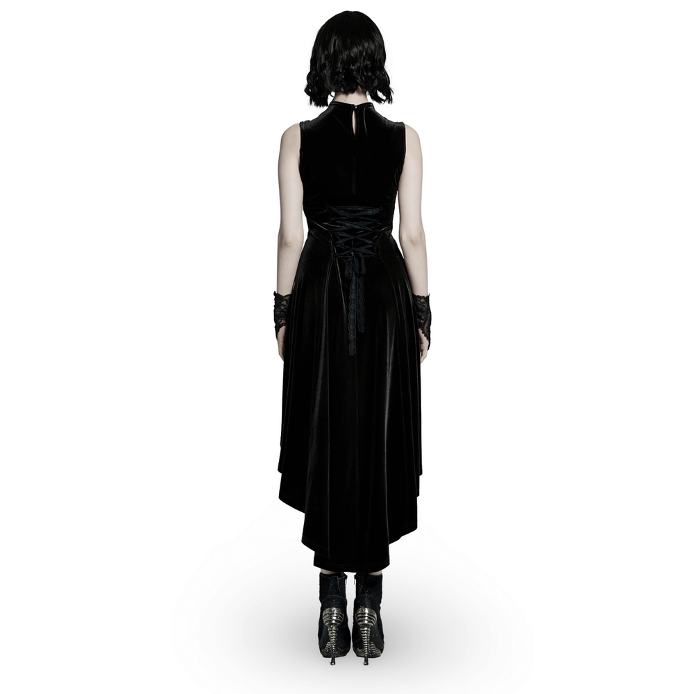 Velvet Mesh Gothic Sleeveless Irregular Hem High-Low Dress - image 2