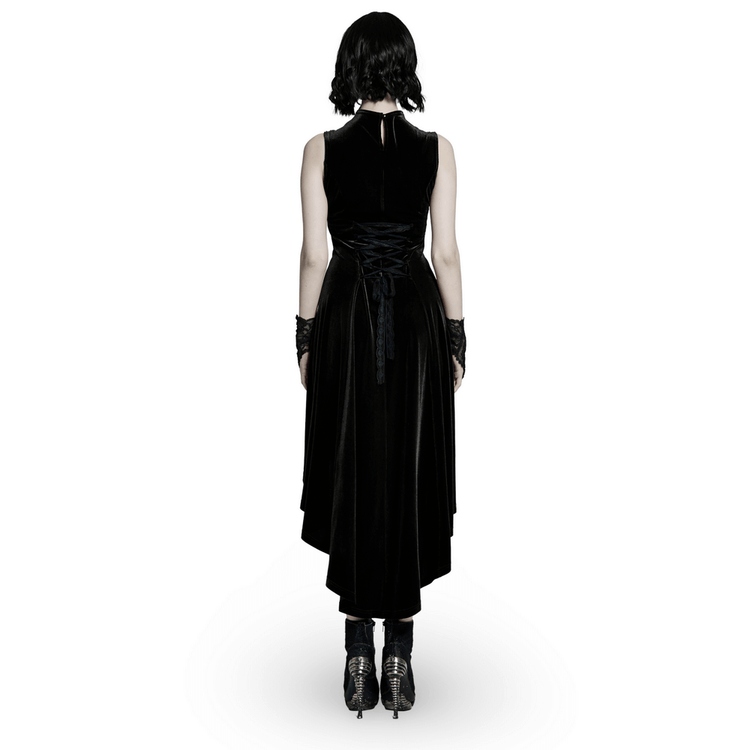 Velvet Mesh Gothic Sleeveless Irregular Hem High-Low Dress - image 2