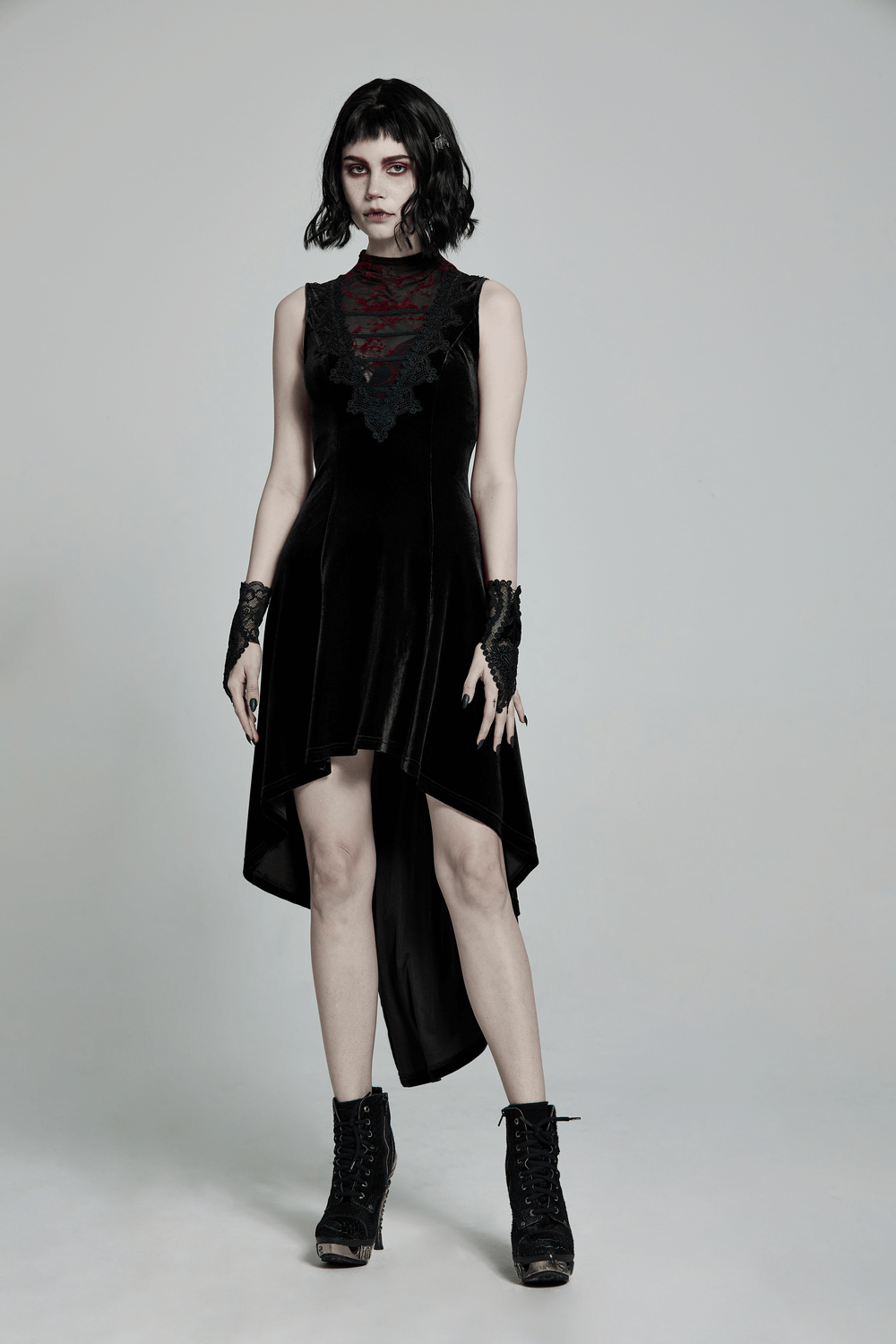 Velvet Mesh Gothic Sleeveless Irregular Hem High-Low Dress - image 10