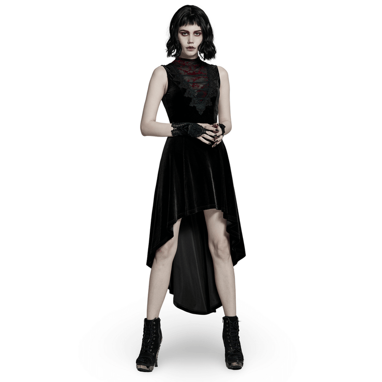 Velvet Mesh Gothic Sleeveless Irregular Hem High-Low Dress - image 1