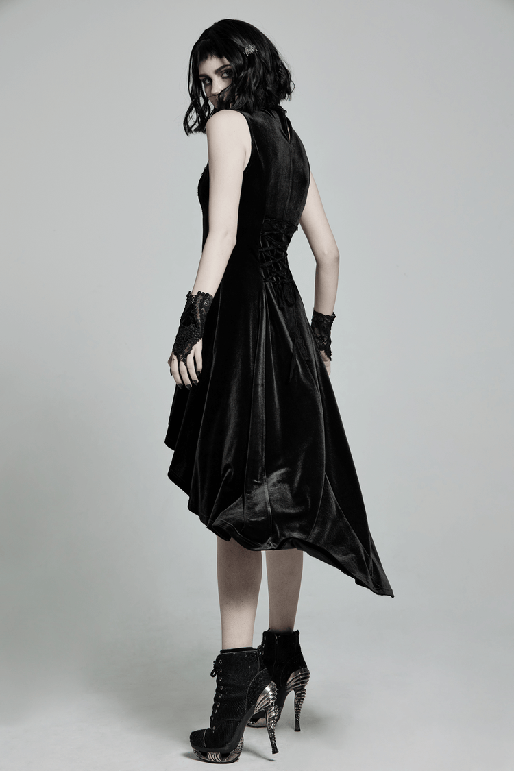 Velvet Mesh Gothic Sleeveless Irregular Hem High-Low Dress - image 12