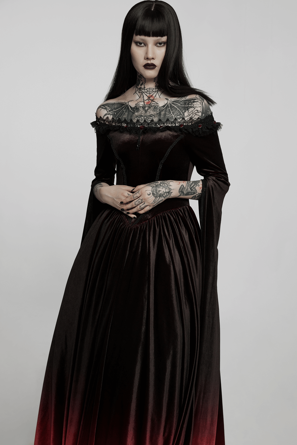Velvet Off-Shoulder Red Gradient Medieval Dress - image 13