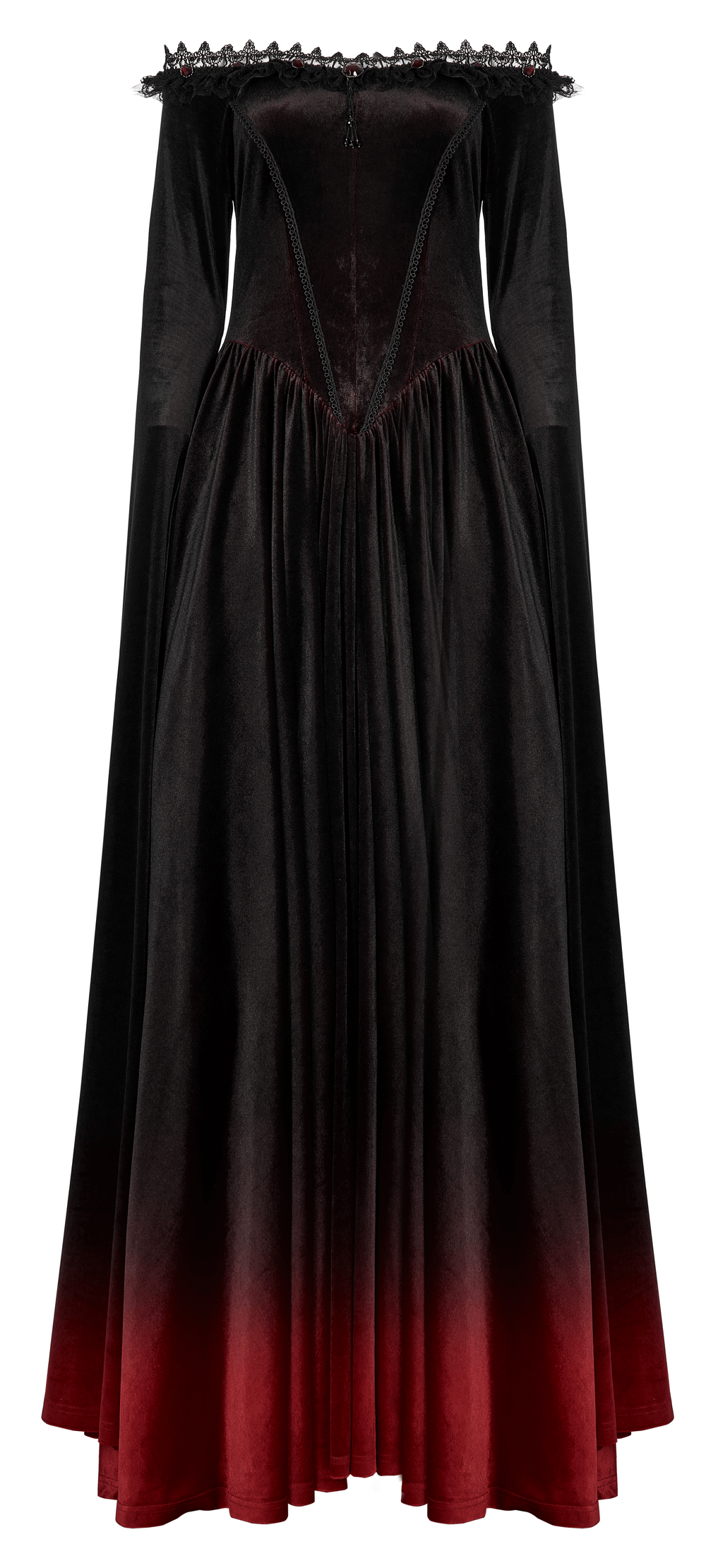 Velvet Off-Shoulder Red Gradient Medieval Dress - image 4