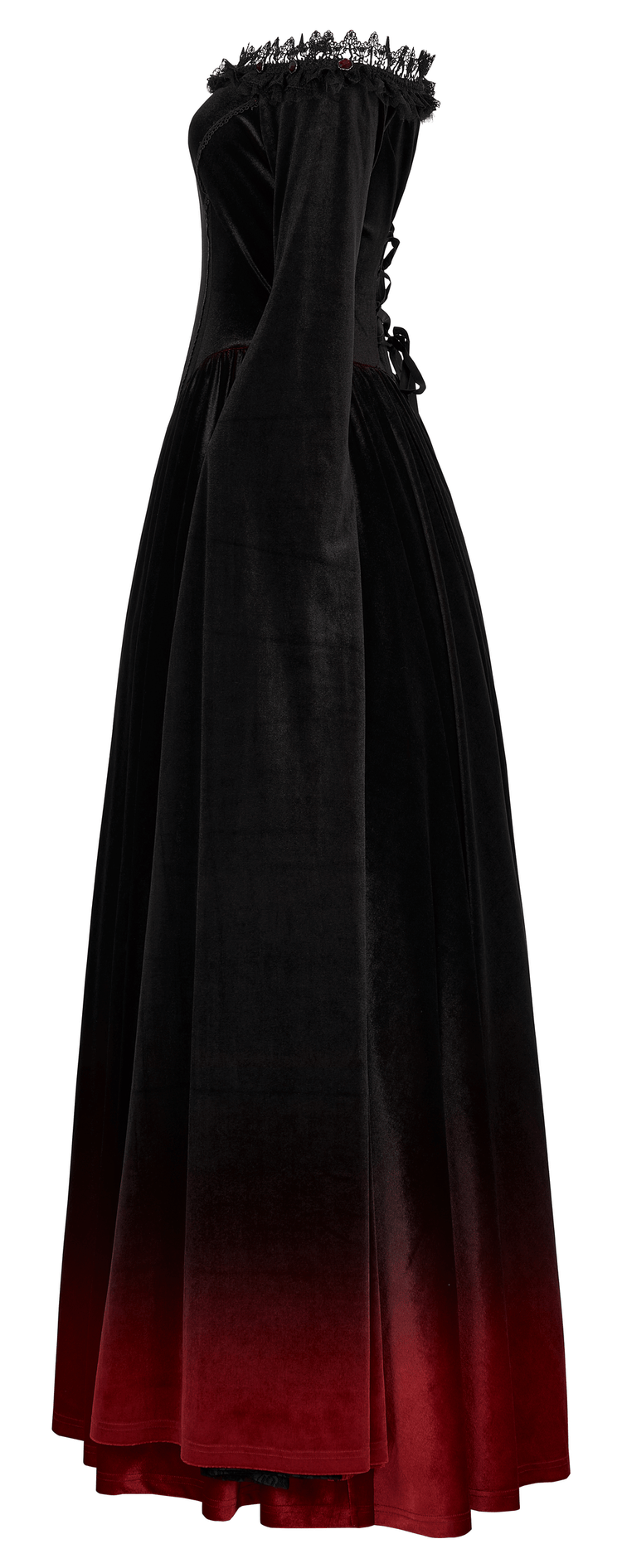 Velvet Off-Shoulder Red Gradient Medieval Dress - image 5