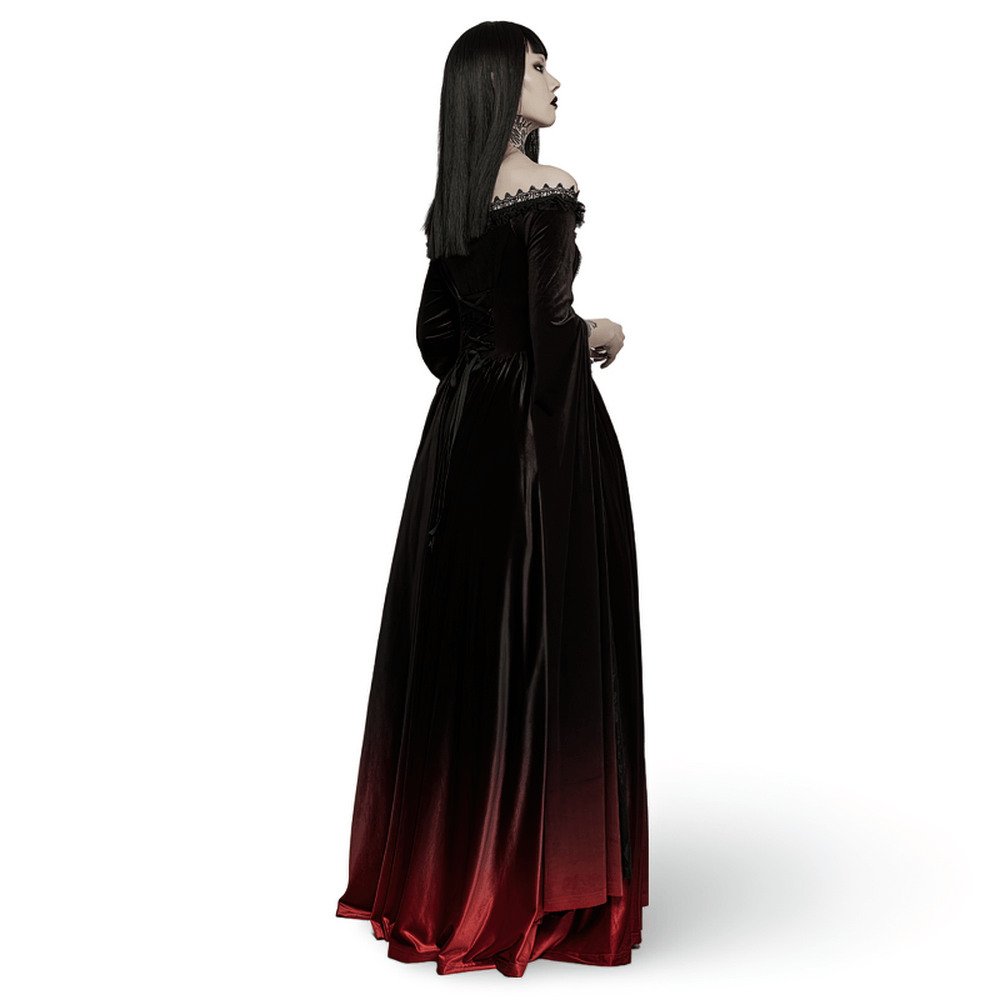Velvet Off-Shoulder Red Gradient Medieval Dress - image 2