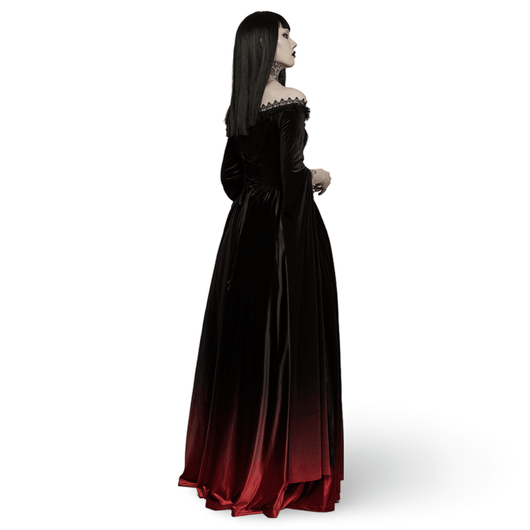 Velvet Off-Shoulder Red Gradient Medieval Dress - image 2