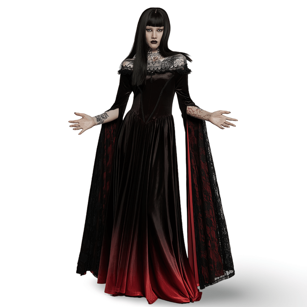 Velvet Off-Shoulder Red Gradient Medieval Dress - image 1