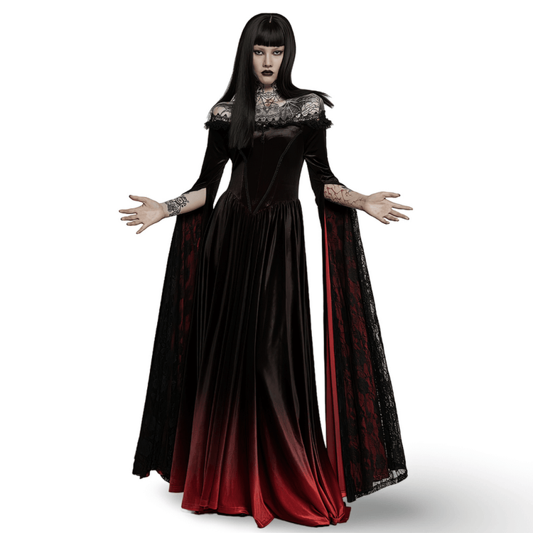 Velvet Off-Shoulder Red Gradient Medieval Dress - image 1
