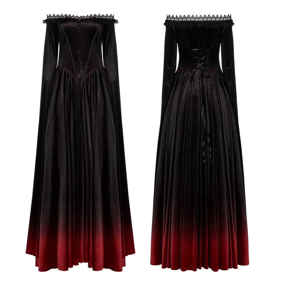 Velvet Off-Shoulder Red Gradient Medieval Dress - image 3
