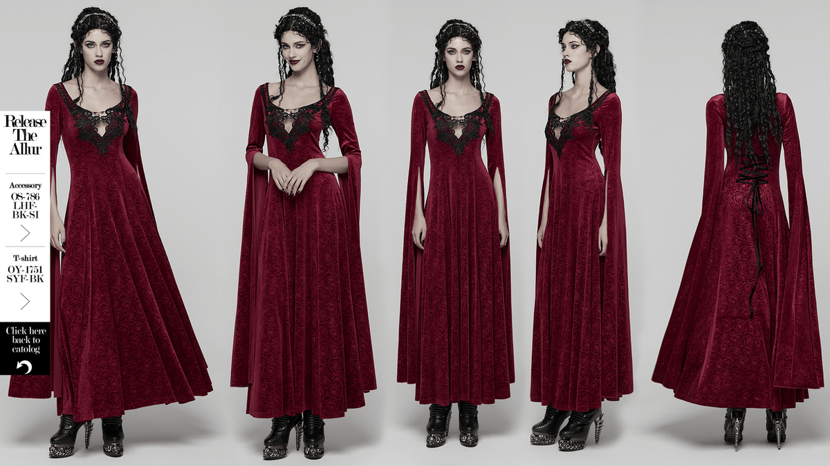 Velvet Rose Gothic Maxi Dress with Flowing Sleeves - image 16