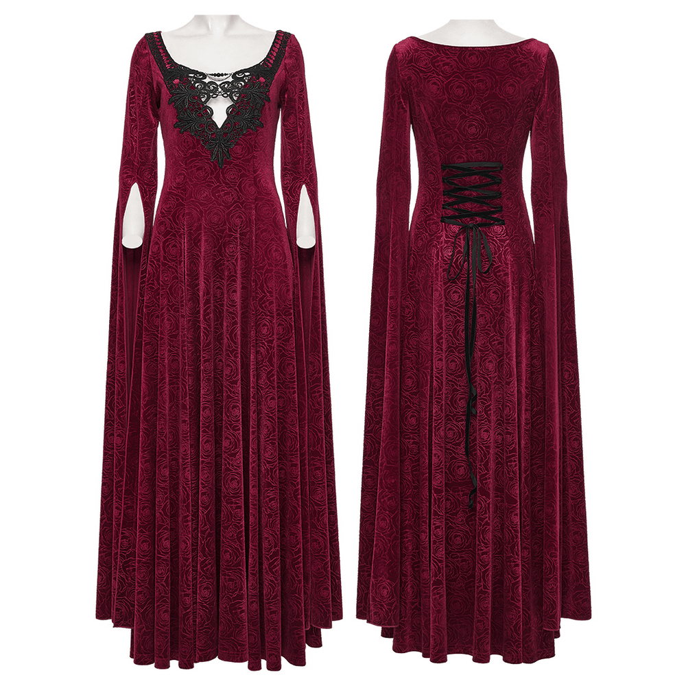 Velvet Rose Gothic Maxi Dress with Flowing Sleeves - image 3