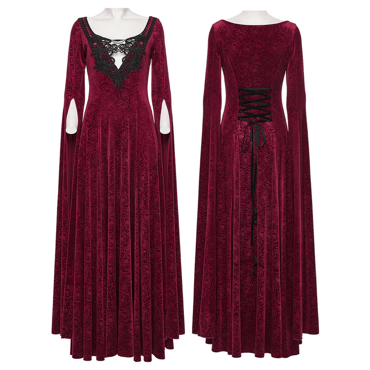 Velvet Rose Gothic Maxi Dress with Flowing Sleeves - image 3
