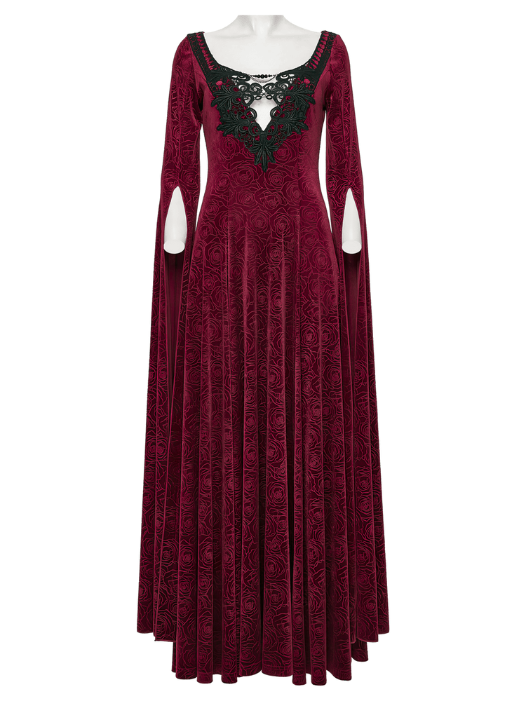 Velvet Rose Gothic Maxi Dress with Flowing Sleeves - image 4