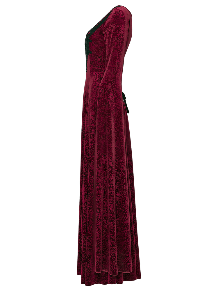 Velvet Rose Gothic Maxi Dress with Flowing Sleeves - image 5