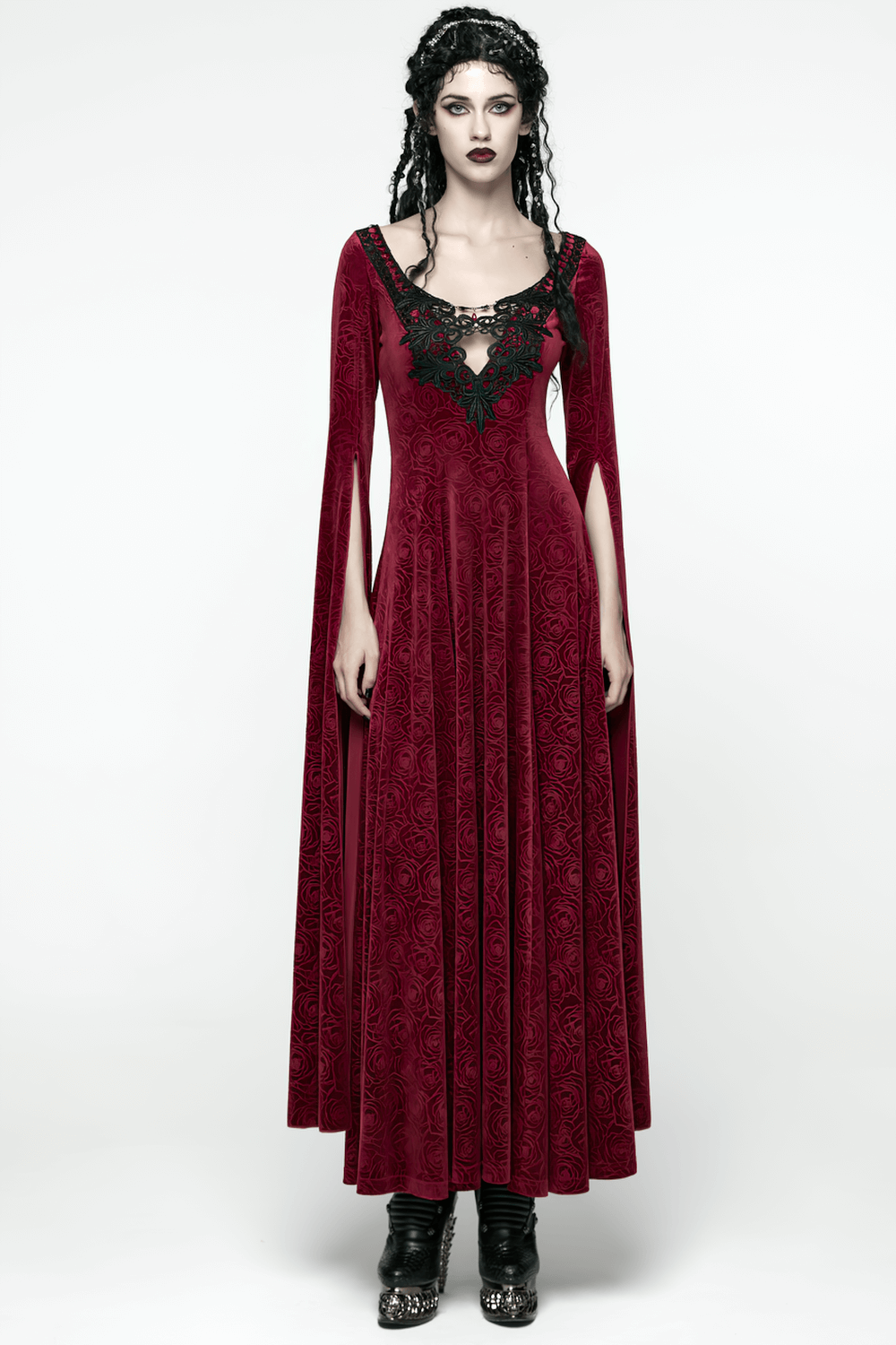Velvet Rose Gothic Maxi Dress with Flowing Sleeves - image 13
