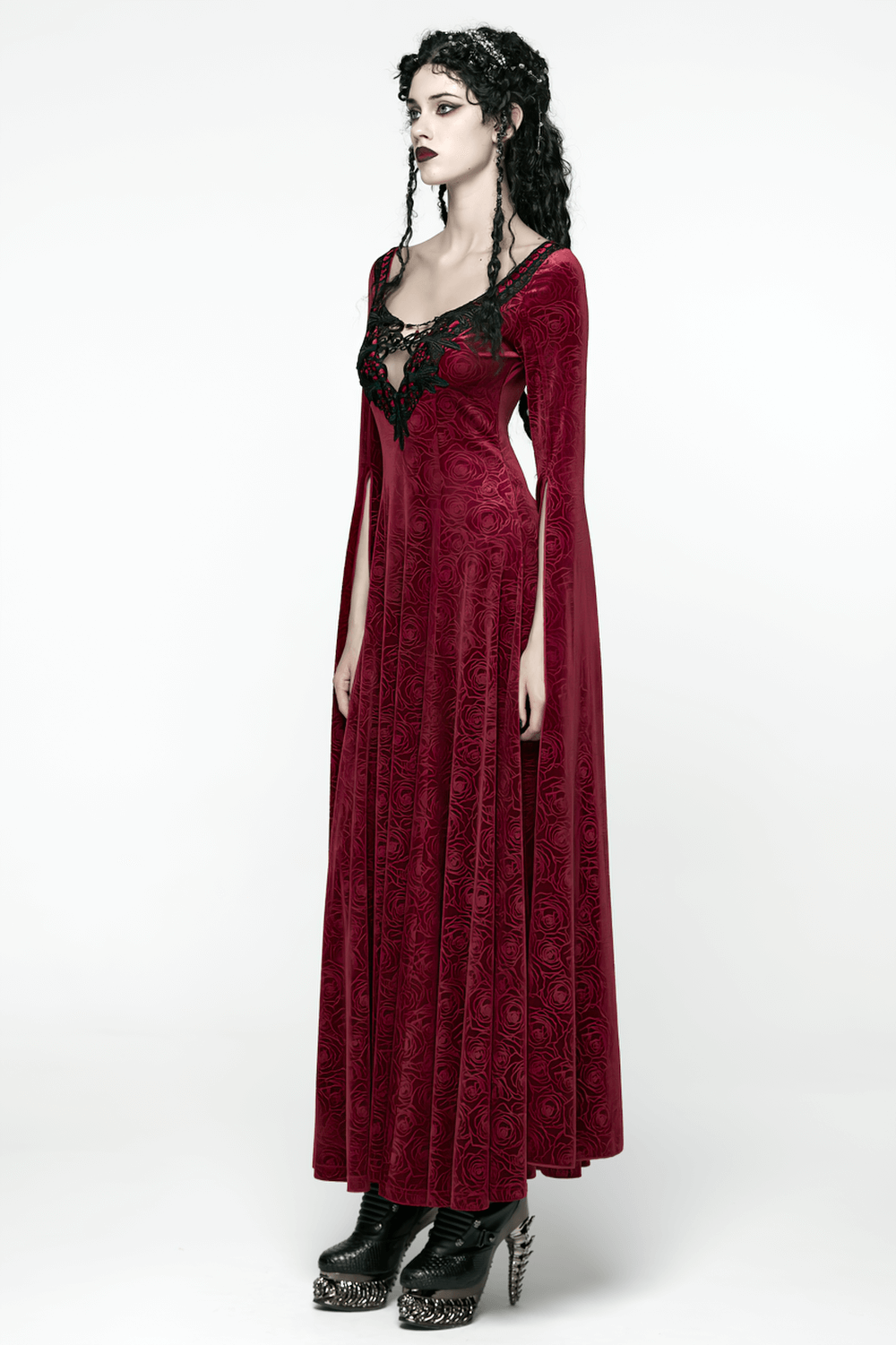 Velvet Rose Gothic Maxi Dress with Flowing Sleeves - image 14