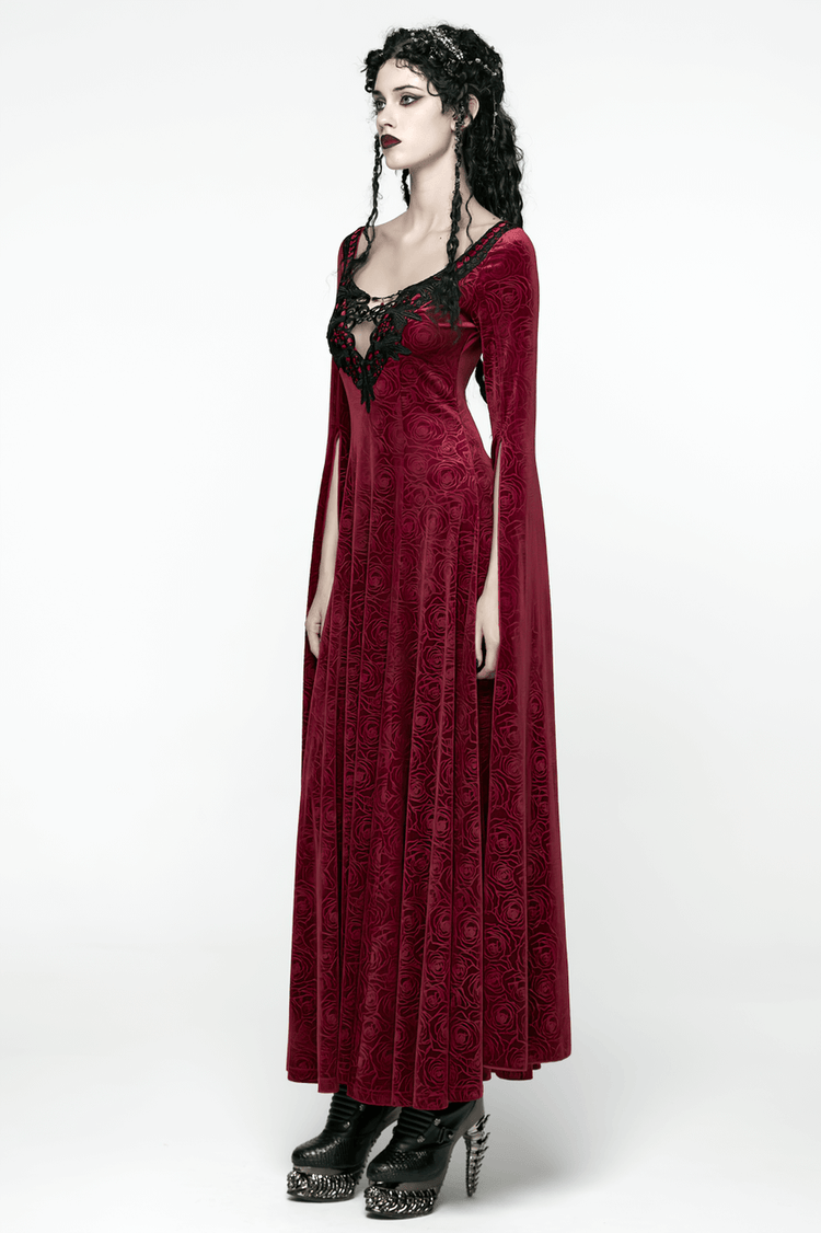 Velvet Rose Gothic Maxi Dress with Flowing Sleeves - image 14