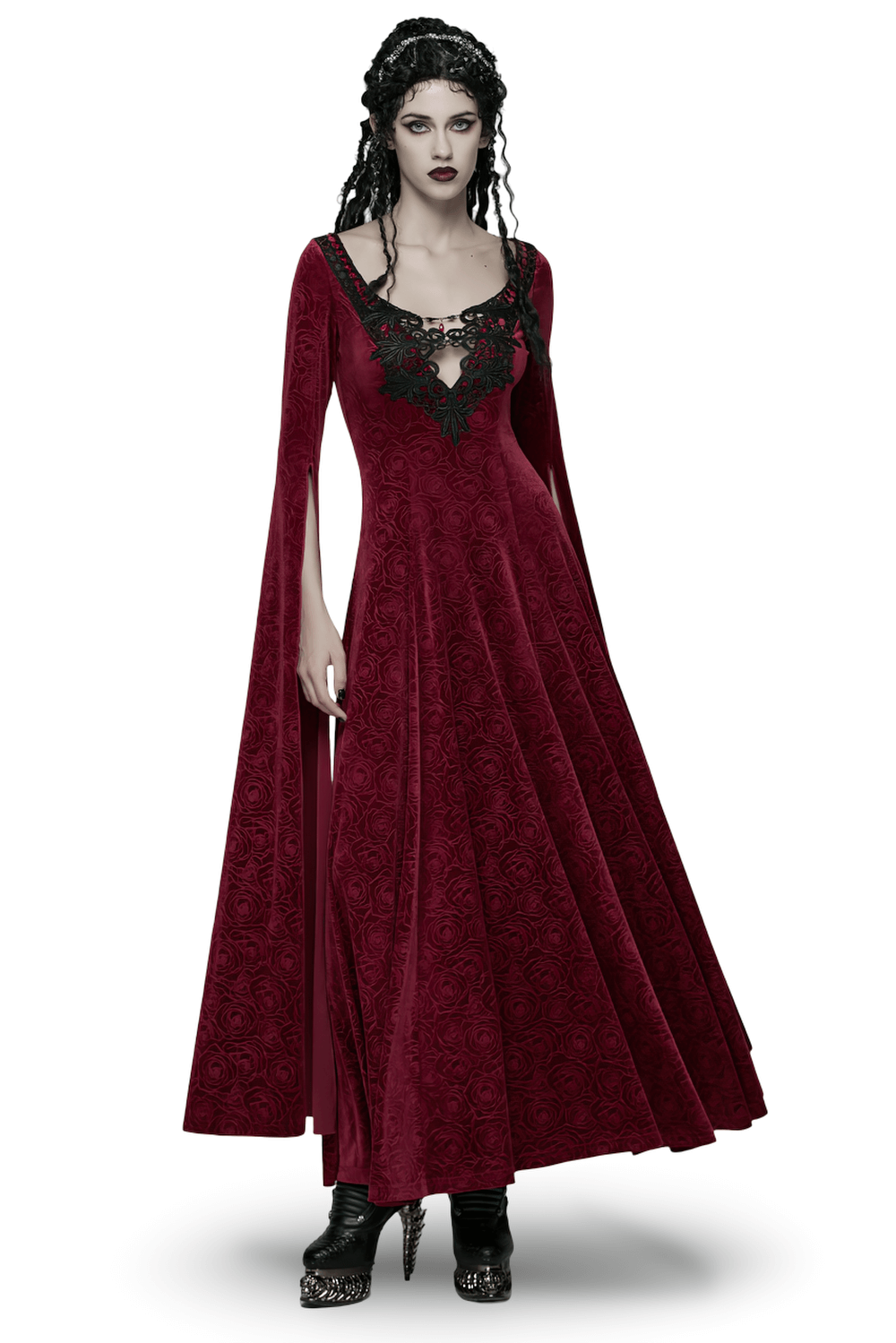 Velvet Rose Gothic Maxi Dress with Flowing Sleeves - image 1