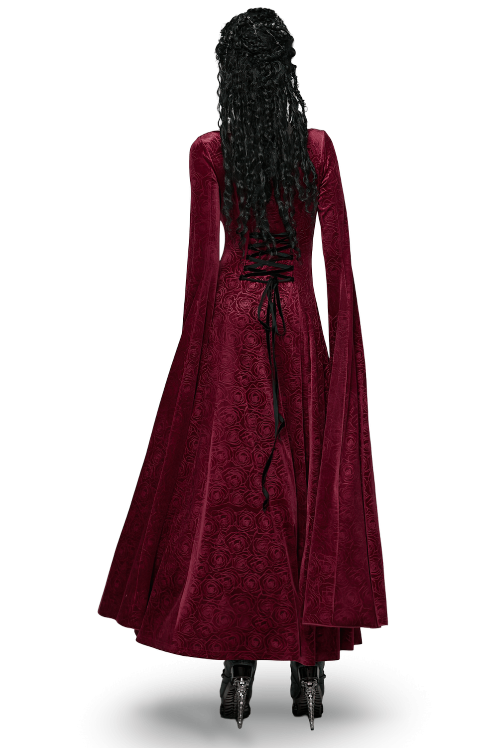 Velvet Rose Gothic Maxi Dress with Flowing Sleeves - image 2