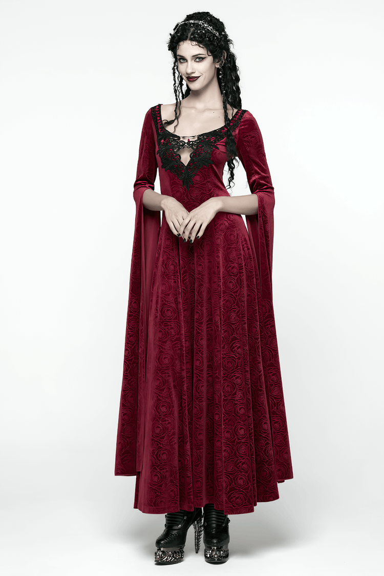 Velvet Rose Gothic Maxi Dress with Flowing Sleeves - image 15