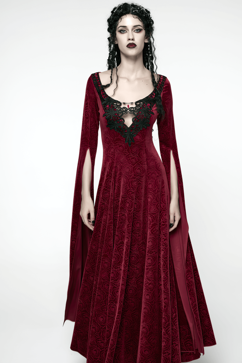 Velvet Rose Gothic Maxi Dress with Flowing Sleeves - image 12
