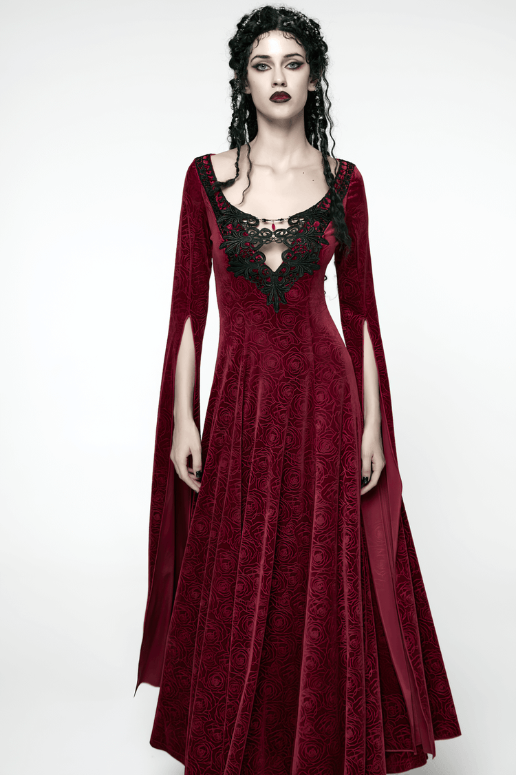 Velvet Rose Gothic Maxi Dress with Flowing Sleeves - image 12