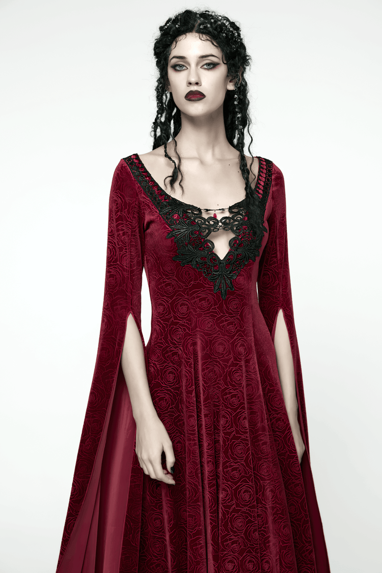 Velvet Rose Gothic Maxi Dress with Flowing Sleeves - image 11