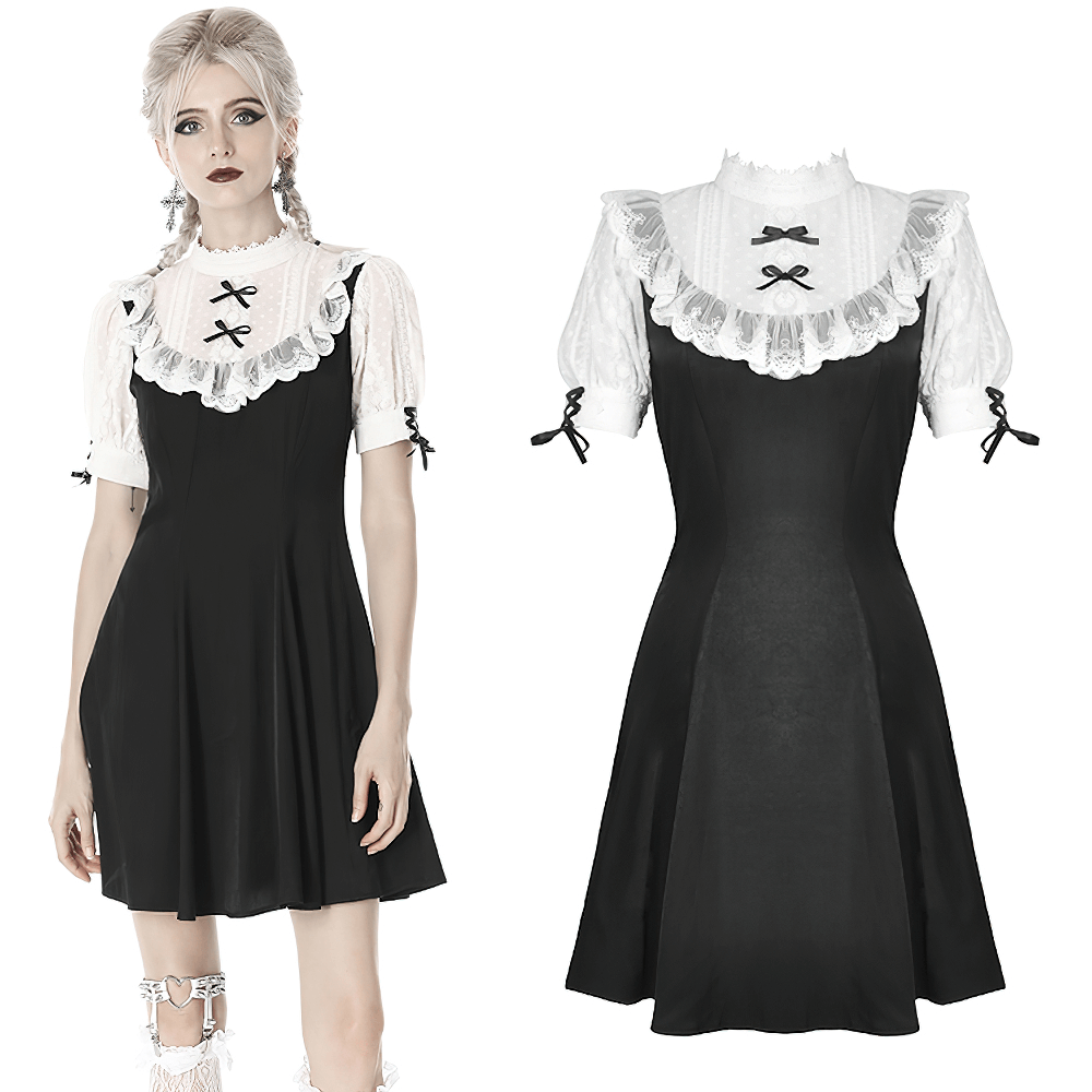 Victorian Black White Midi Dress - Gothic Lolita Style - image 3