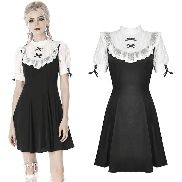 Victorian Black White Midi Dress - Gothic Lolita Style - image 3