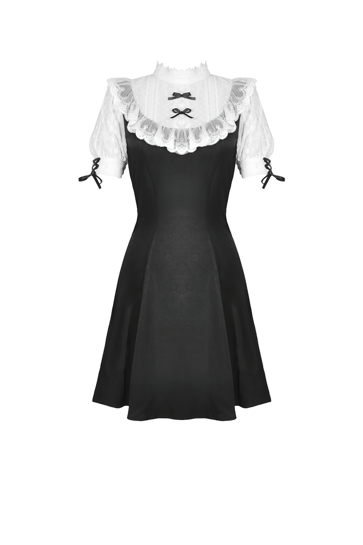 Victorian Black White Midi Dress - Gothic Lolita Style - image 4