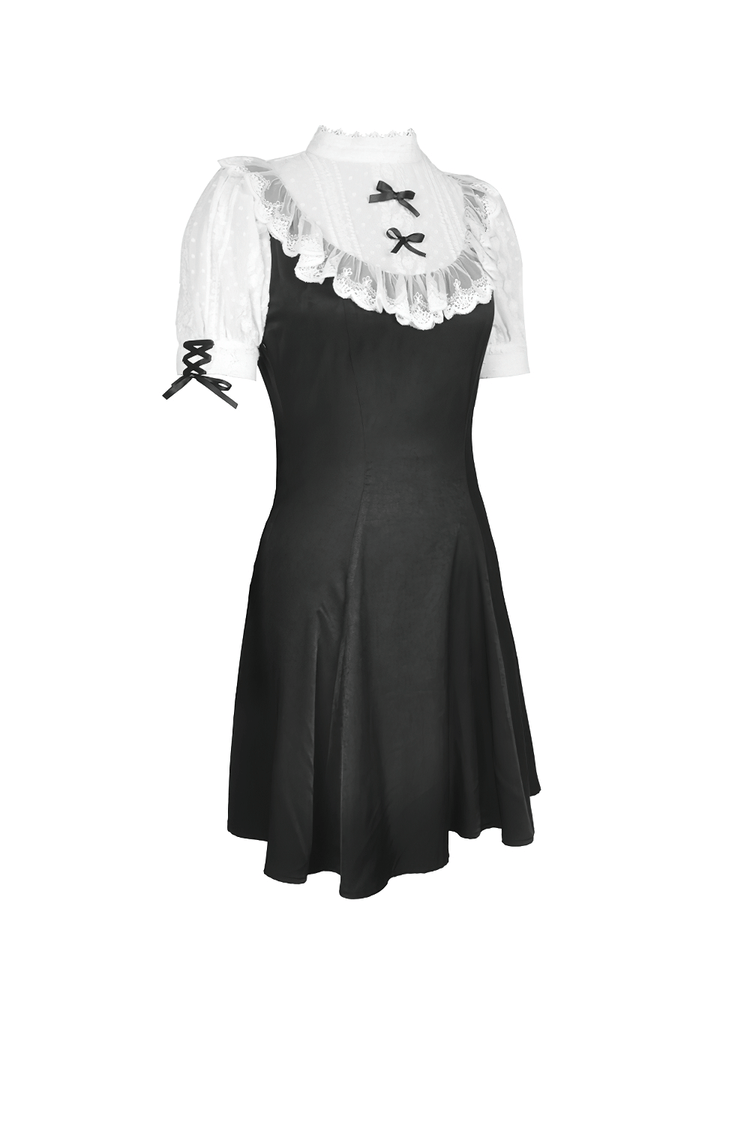 Victorian Black White Midi Dress - Gothic Lolita Style - image 5