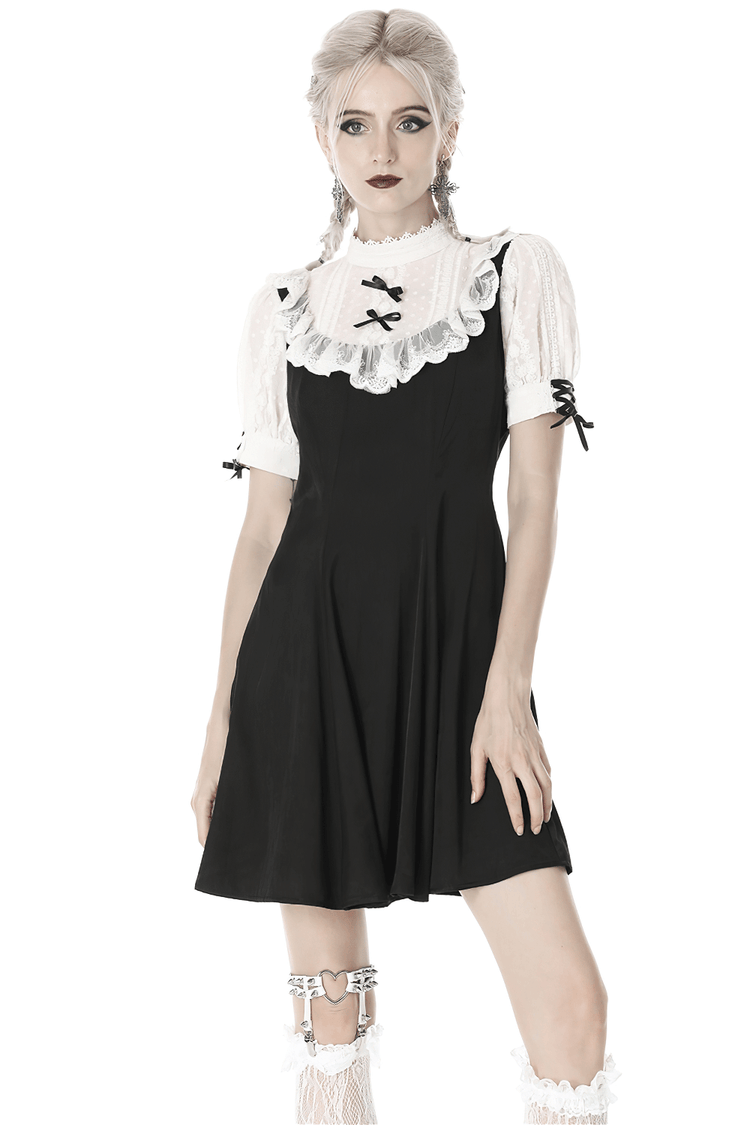 Victorian Black White Midi Dress - Gothic Lolita Style - image 1