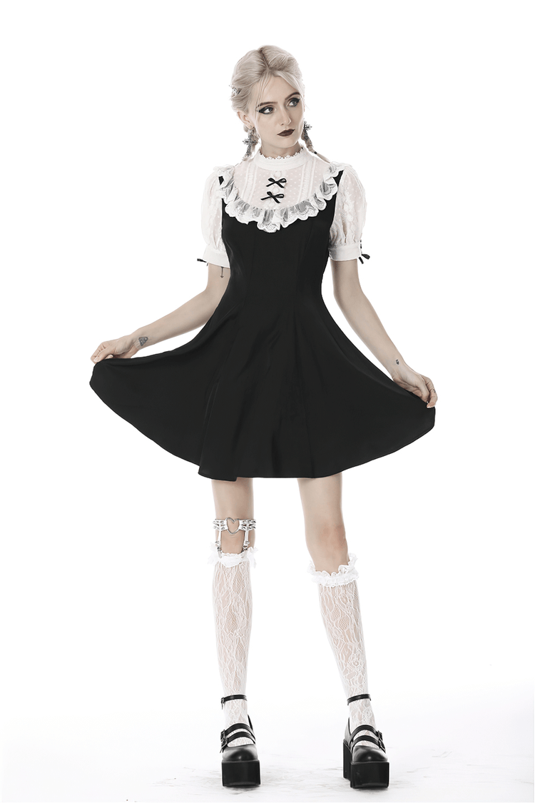 Victorian Black White Midi Dress - Gothic Lolita Style - image 13