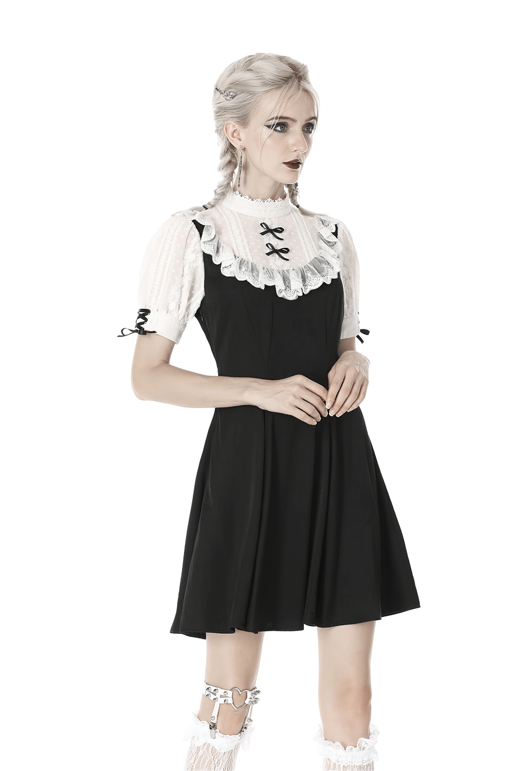 Victorian Black White Midi Dress - Gothic Lolita Style - image 12