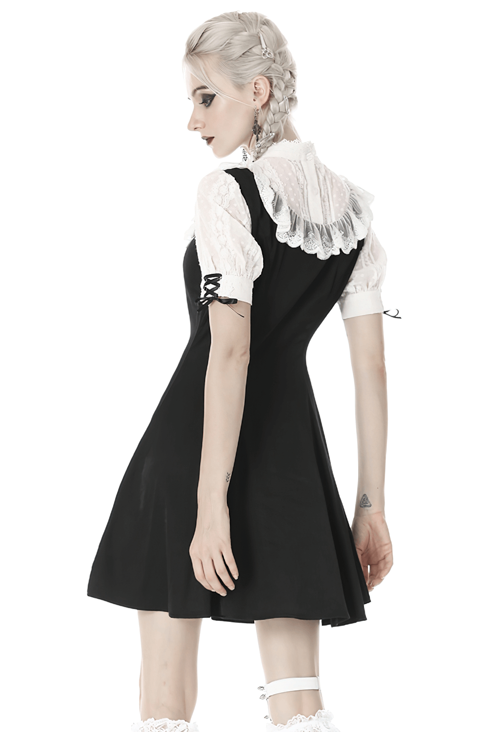 Victorian Black White Midi Dress - Gothic Lolita Style - image 2