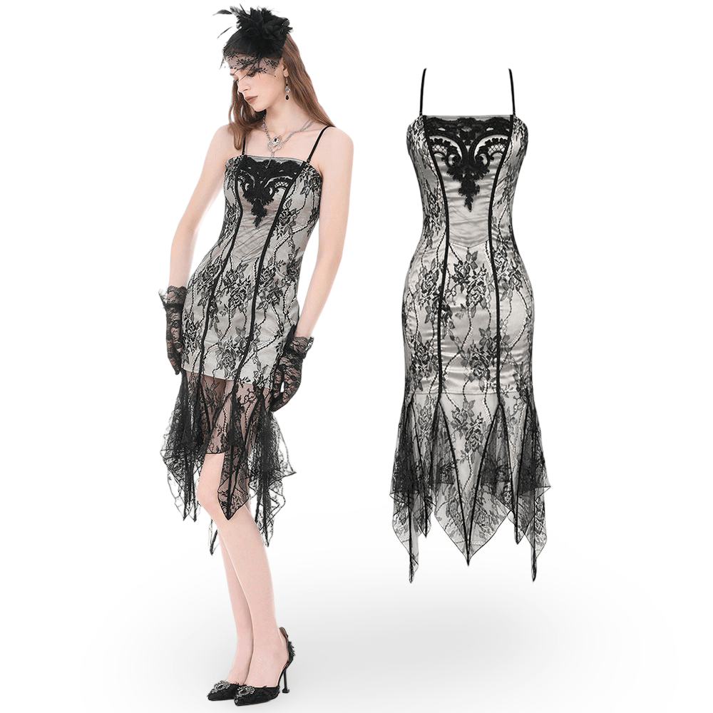 Victorian Bodycon Dress with Asymmetric Lace Hem - image 3