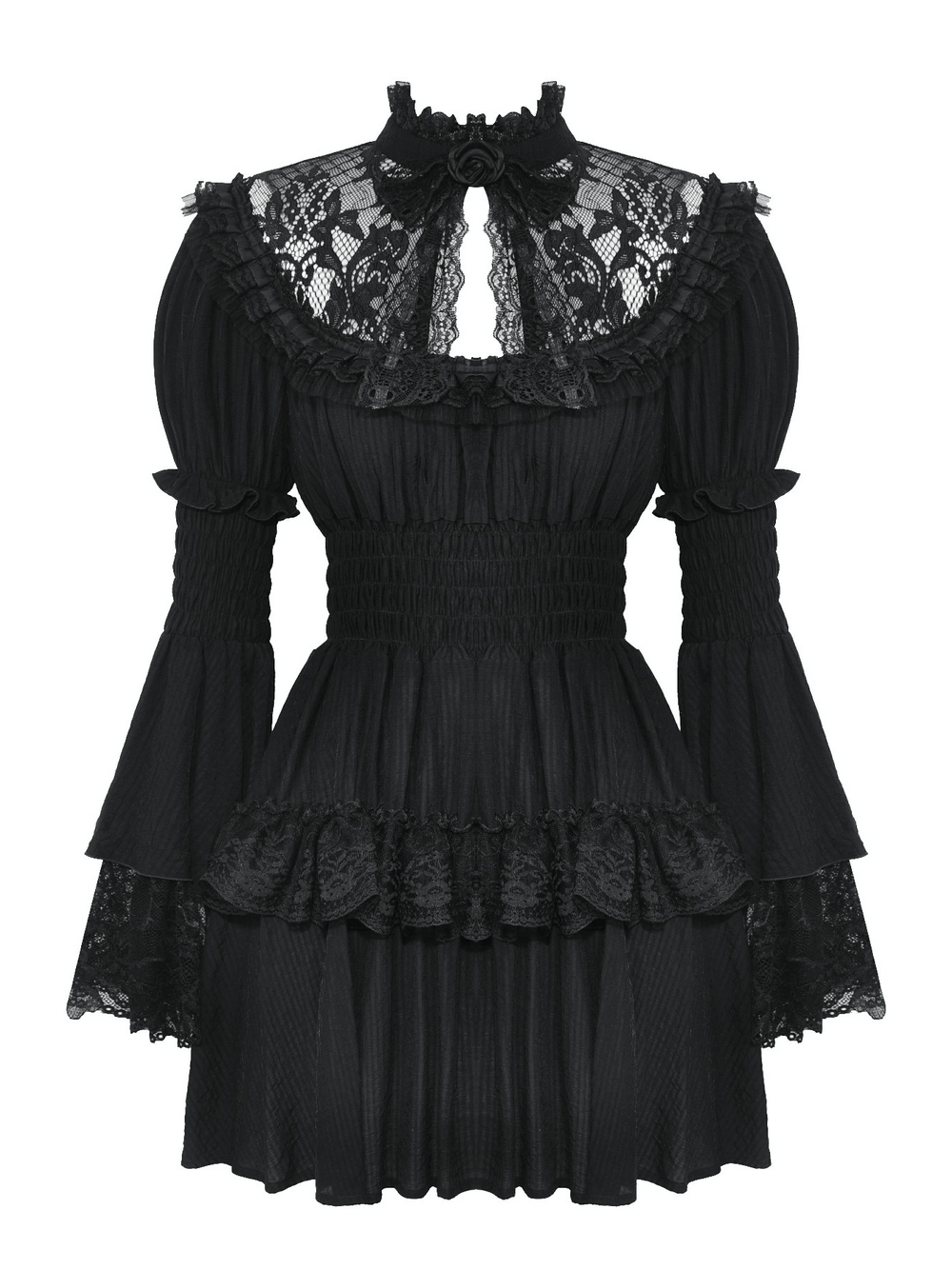 Victorian Gothic Black Lace Dress with Ruffle Details - image 4