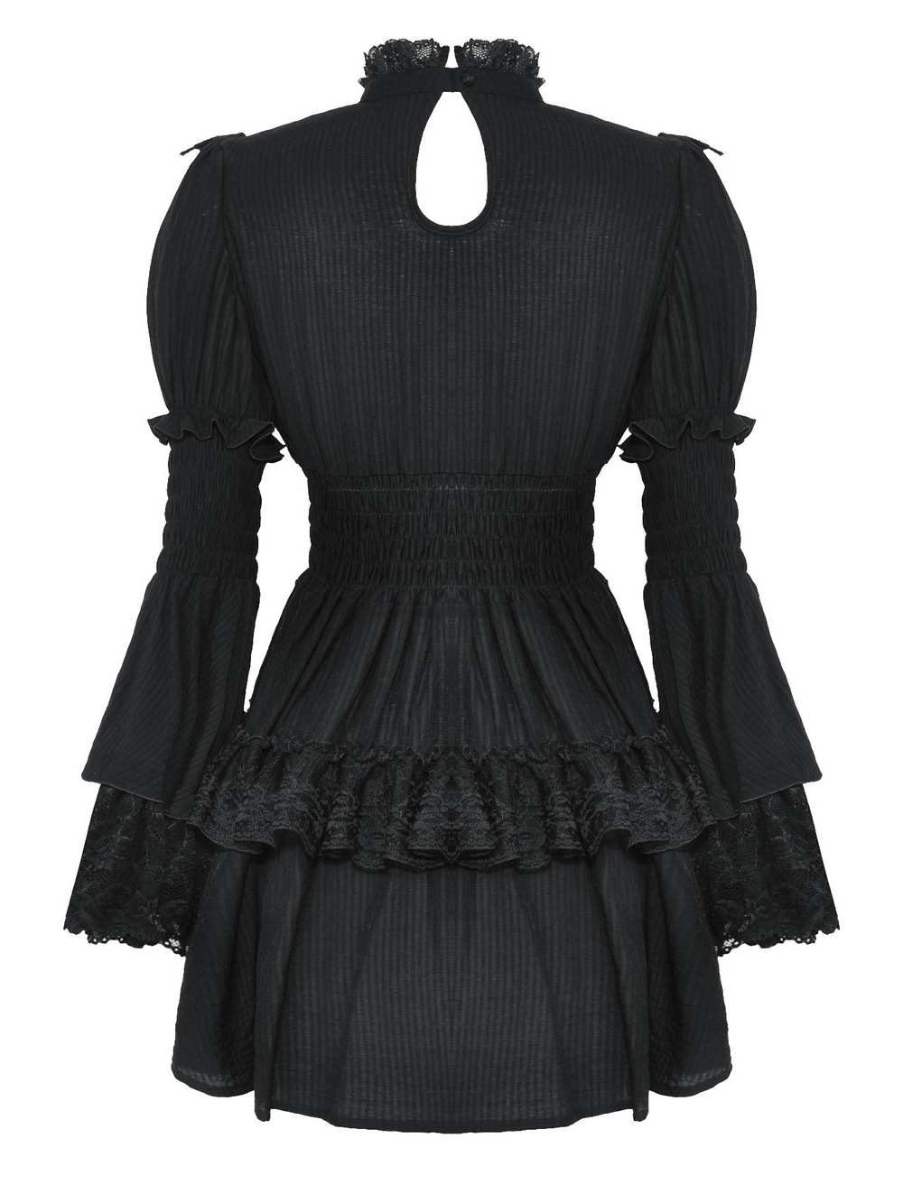Victorian Gothic Black Lace Dress with Ruffle Details - image 5