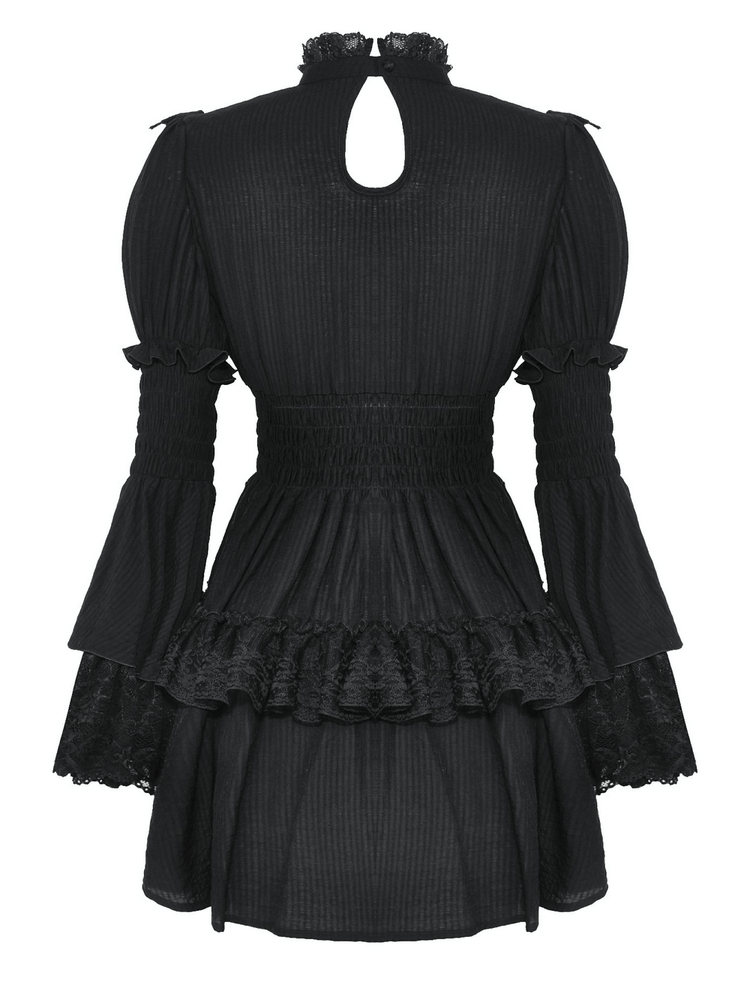 Victorian Gothic Black Lace Dress with Ruffle Details - image 5