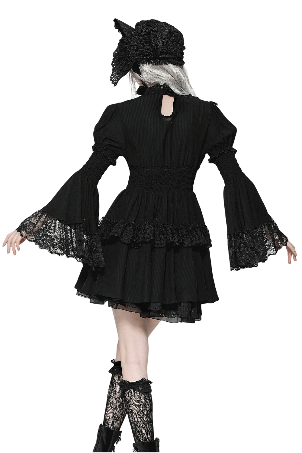 Victorian Gothic Black Lace Dress with Ruffle Details - image 2