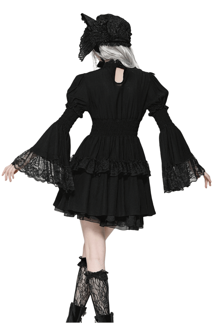 Victorian Gothic Black Lace Dress with Ruffle Details - image 2