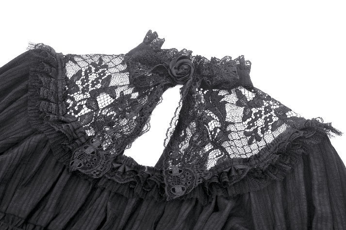 Victorian Gothic Black Lace Dress with Ruffle Details - image 6