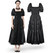 Victorian Gothic Black Puff-Sleeved Long Dress - image 3