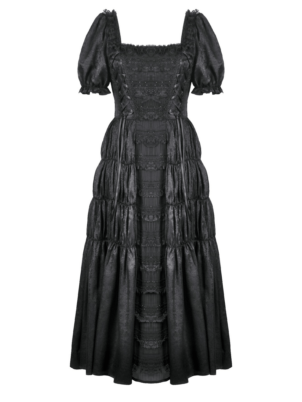 Victorian Gothic Black Puff-Sleeved Long Dress - image 4